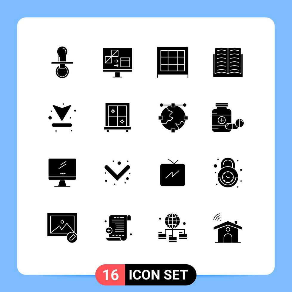 Pack of 16 creative Solid Glyphs of arrow education develop book furniture Editable Vector Design Elements