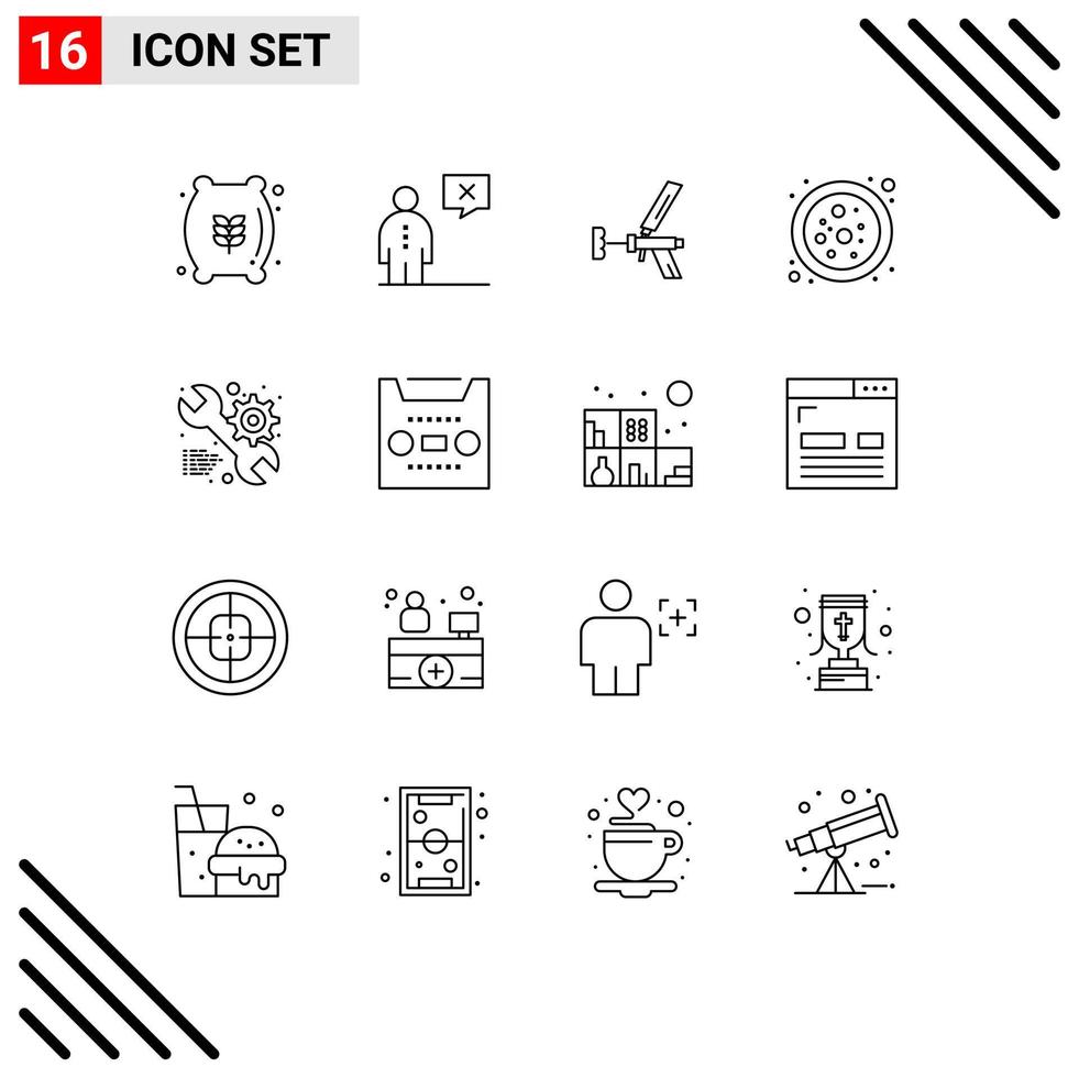 Pictogram Set of 16 Simple Outlines of connection gun management tool foam Editable Vector Design Elements