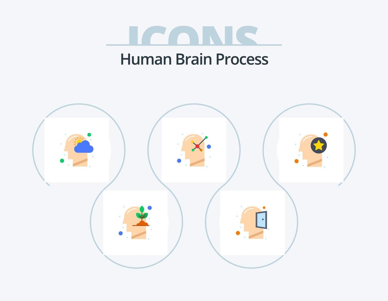 cerebro humano proceso plano icono paquete 5 icono diseño. cabeza. psicología. nube. positivo. pensamiento vector