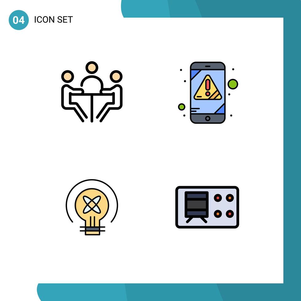 Filledline Flat Color Pack of 4 Universal Symbols of business bulb discussion error idea Editable Vector Design Elements
