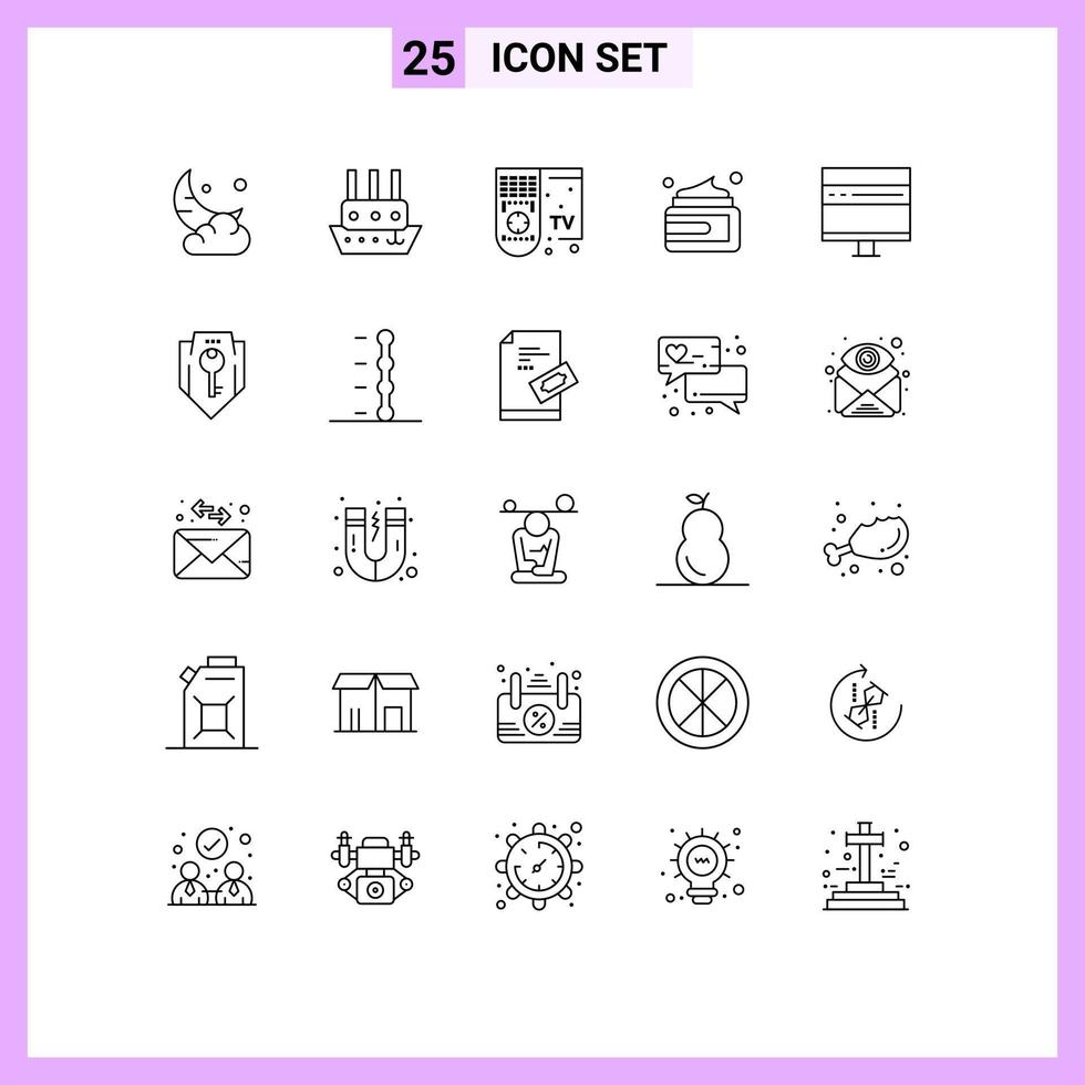 Mobile Interface Line Set of 25 Pictograms of browser medical vessel cream tv Editable Vector Design Elements