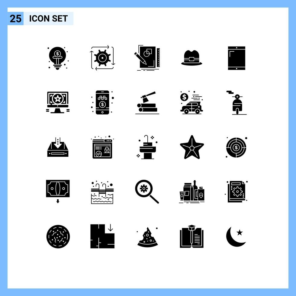25 Universal Solid Glyphs Set for Web and Mobile Applications man hat flow geometry design Editable Vector Design Elements