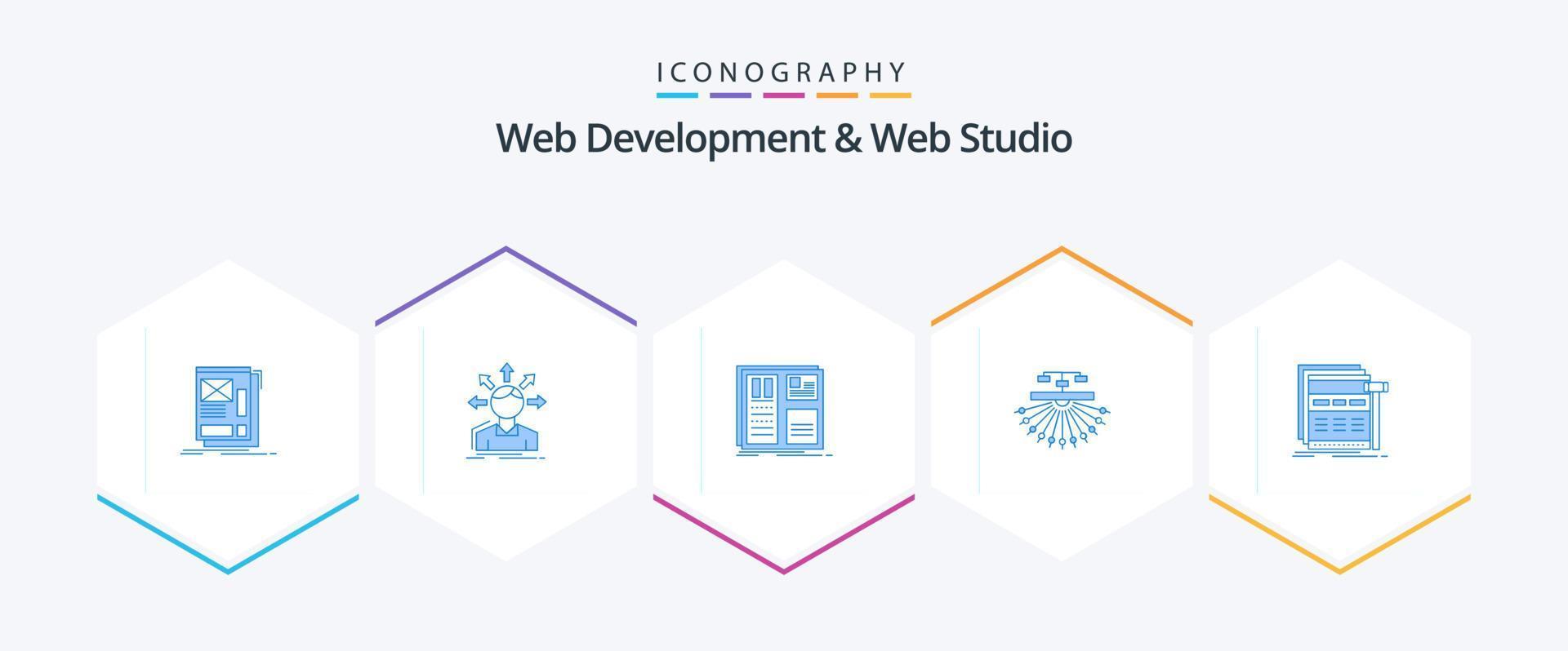 Web Development And Web Studio 25 Blue icon pack including site. optimization. structure. ui. interface vector
