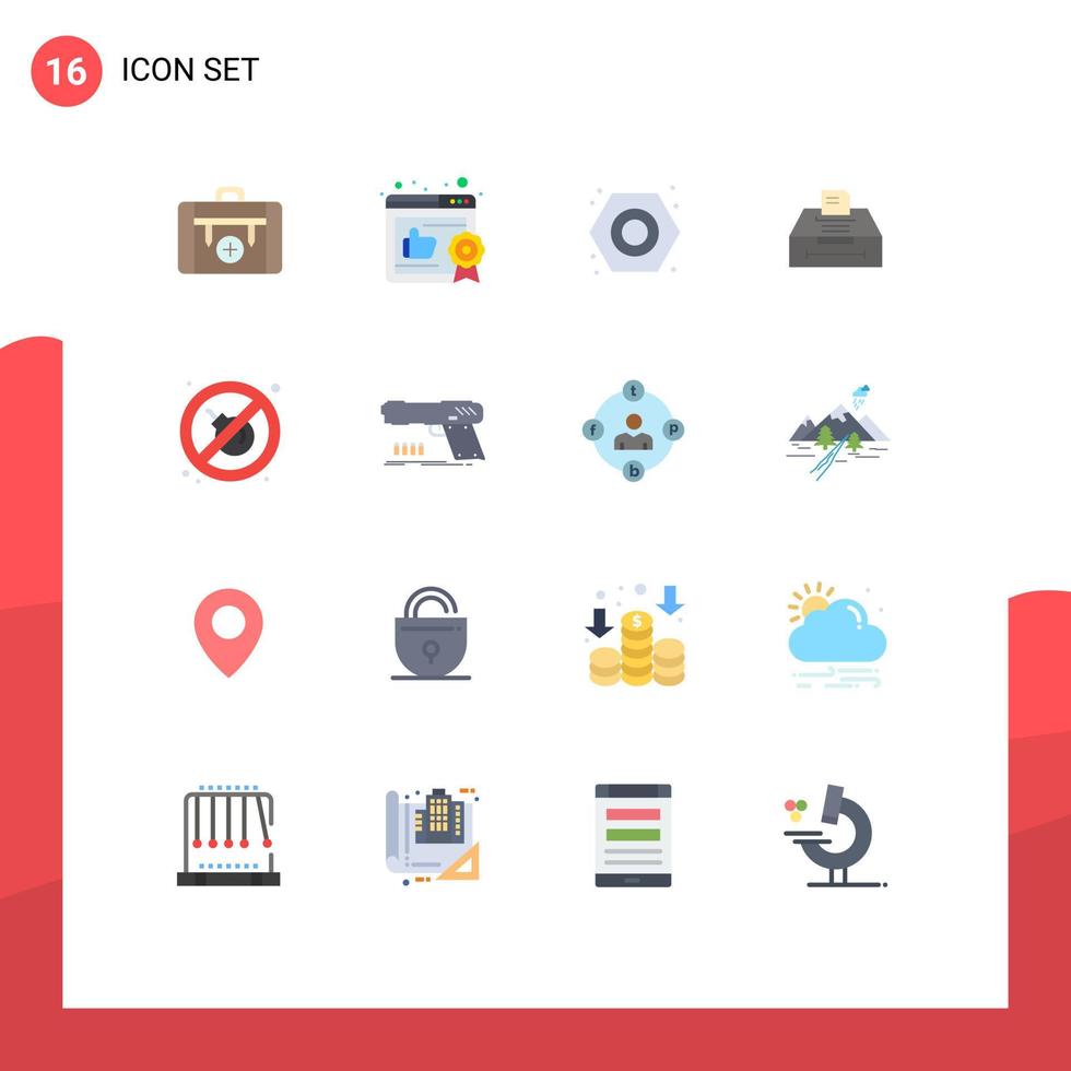 16 Universal Flat Color Signs Symbols of no information mechanical business data Editable Pack of Creative Vector Design Elements
