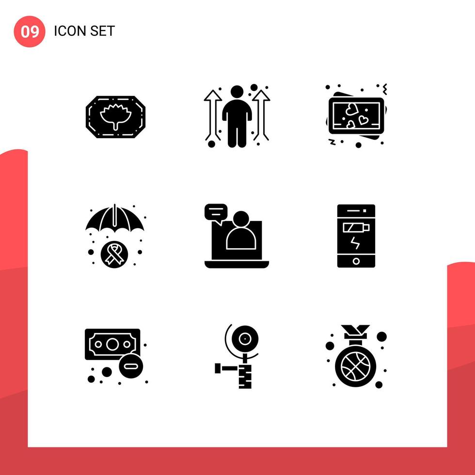 Group of 9 Solid Glyphs Signs and Symbols for meeting chat memory business medical Editable Vector Design Elements