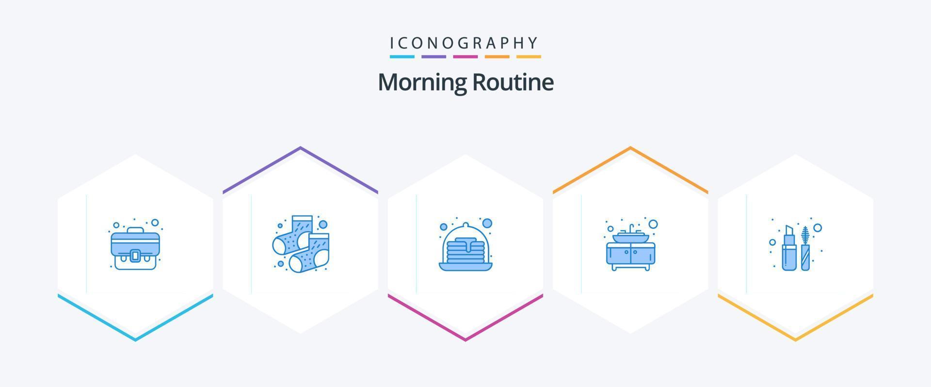 Morning Routine 25 Blue icon pack including . liner. strawberry. eye. sink vector