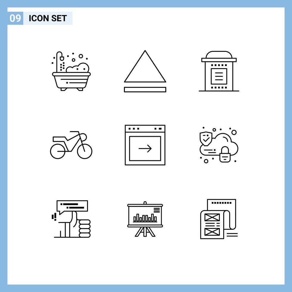 9 Thematic Vector Outlines and Editable Symbols of security cloud party website browser Editable Vector Design Elements