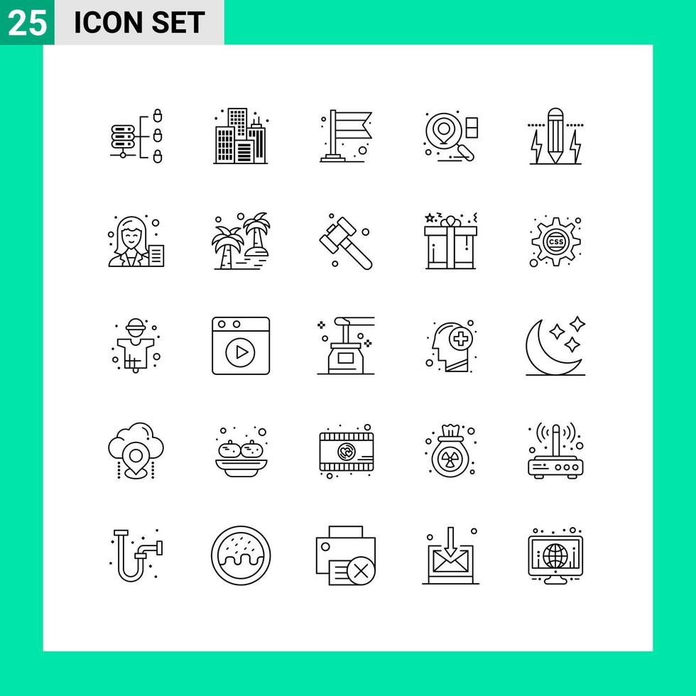 Pictogram Set of 25 Simple Lines of blog bolt flag edit pencil Editable Vector Design Elements