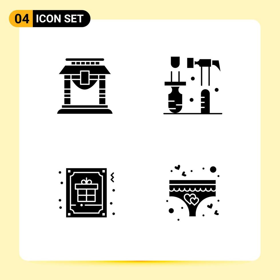 Modern Set of 4 Solid Glyphs and symbols such as door christmas chinese screwdriver gift Editable Vector Design Elements