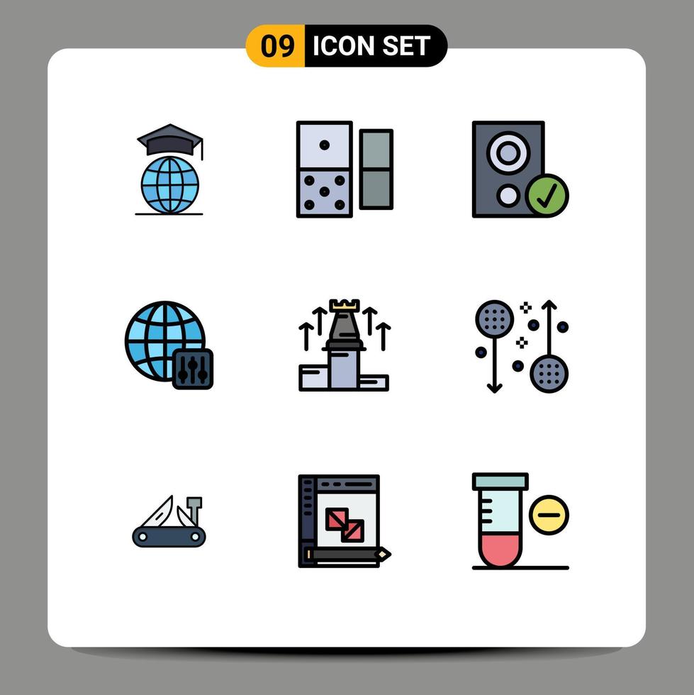 Set of 9 Modern UI Icons Symbols Signs for fort strategy devices server settings world Editable Vector Design Elements