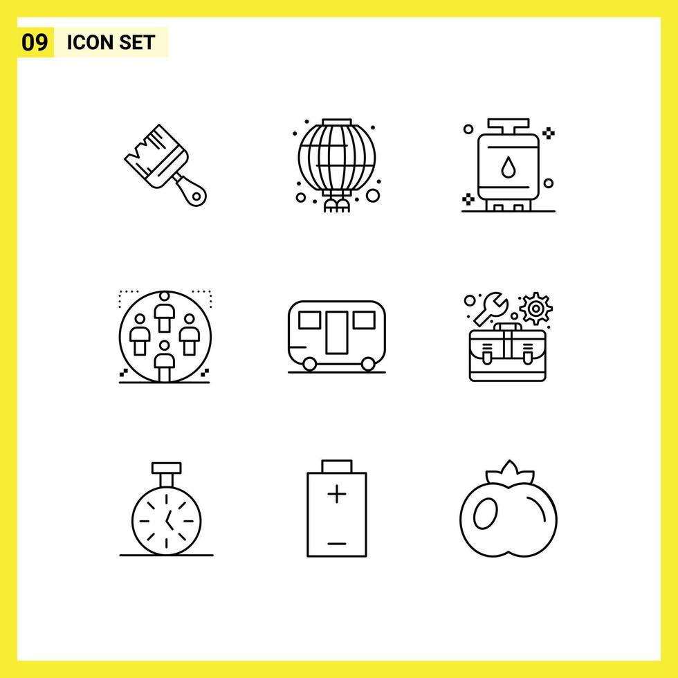 Outline Pack of 9 Universal Symbols of family group cook team tank Editable Vector Design Elements