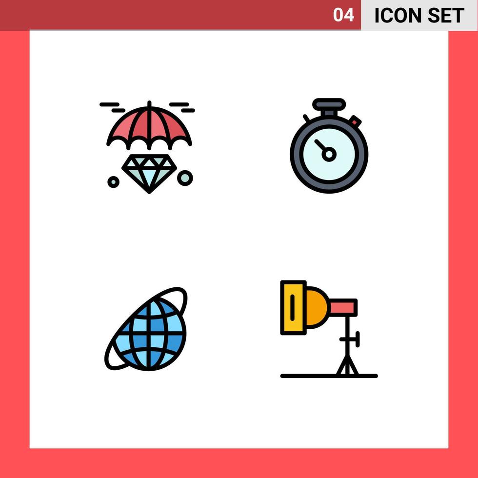 Set of 4 Modern UI Icons Symbols Signs for diamond orbit invest navigation universe Editable Vector Design Elements