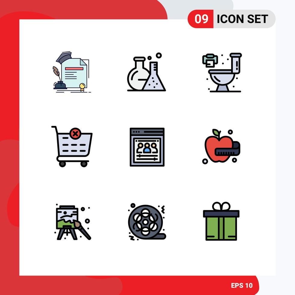 Stock Vector Icon Pack of 9 Line Signs and Symbols for web developers organization page science shopping cart checkout Editable Vector Design Elements