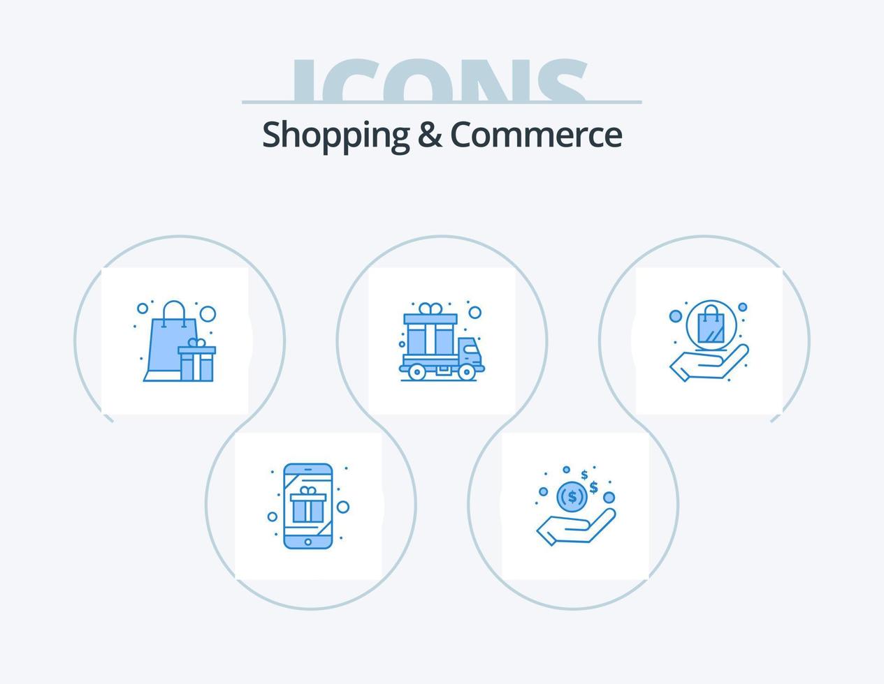 Shopping And Commerce Blue Icon Pack 5 Icon Design. truck. gift. money. delivery. reward vector