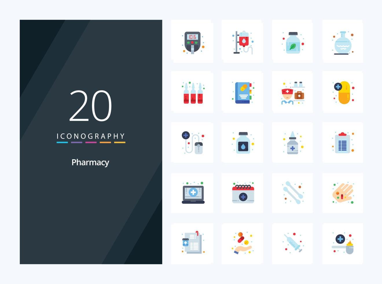 20 Pharmacy Flat Color icon for presentation vector