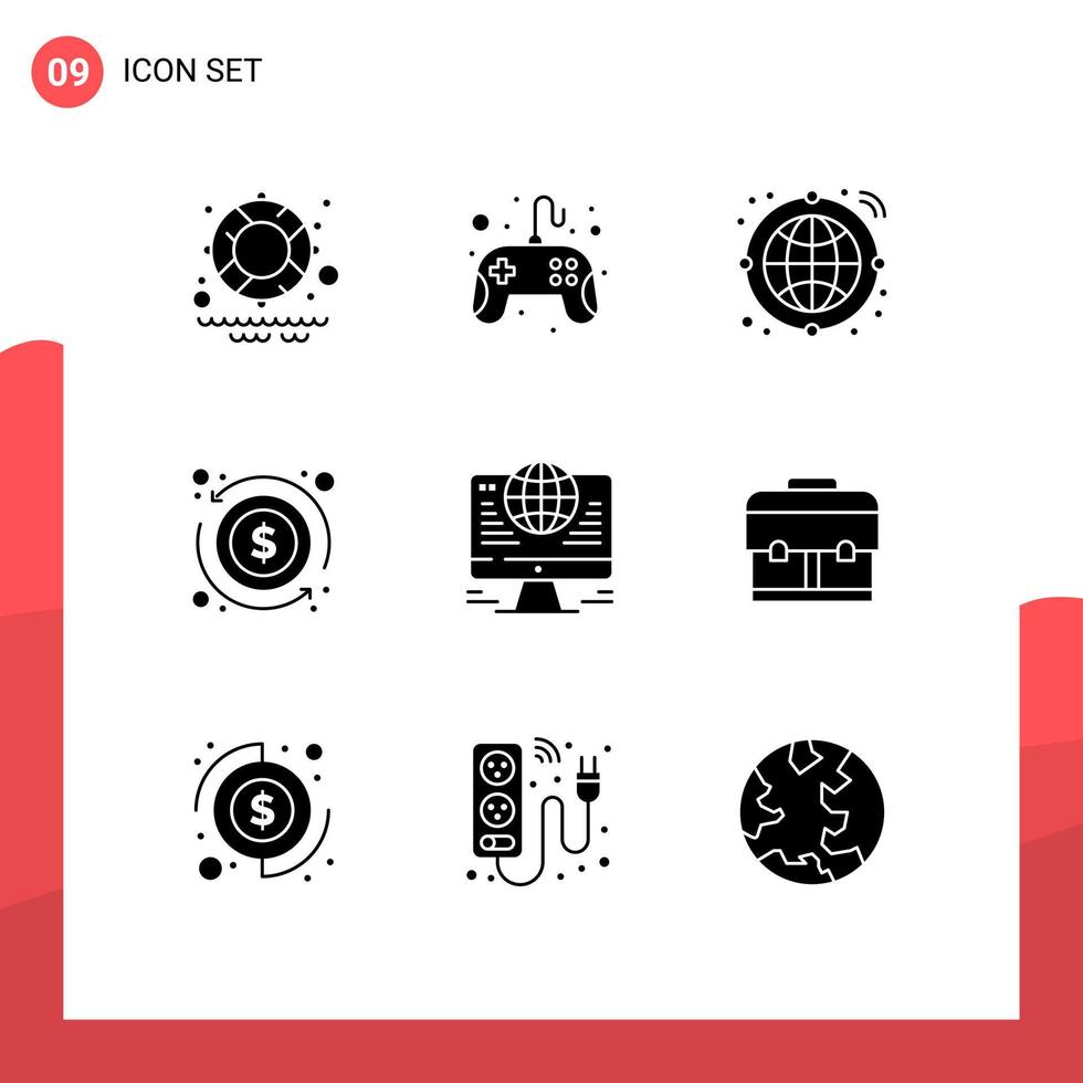 Group of 9 Solid Glyphs Signs and Symbols for network connection internet computer exchange Editable Vector Design Elements