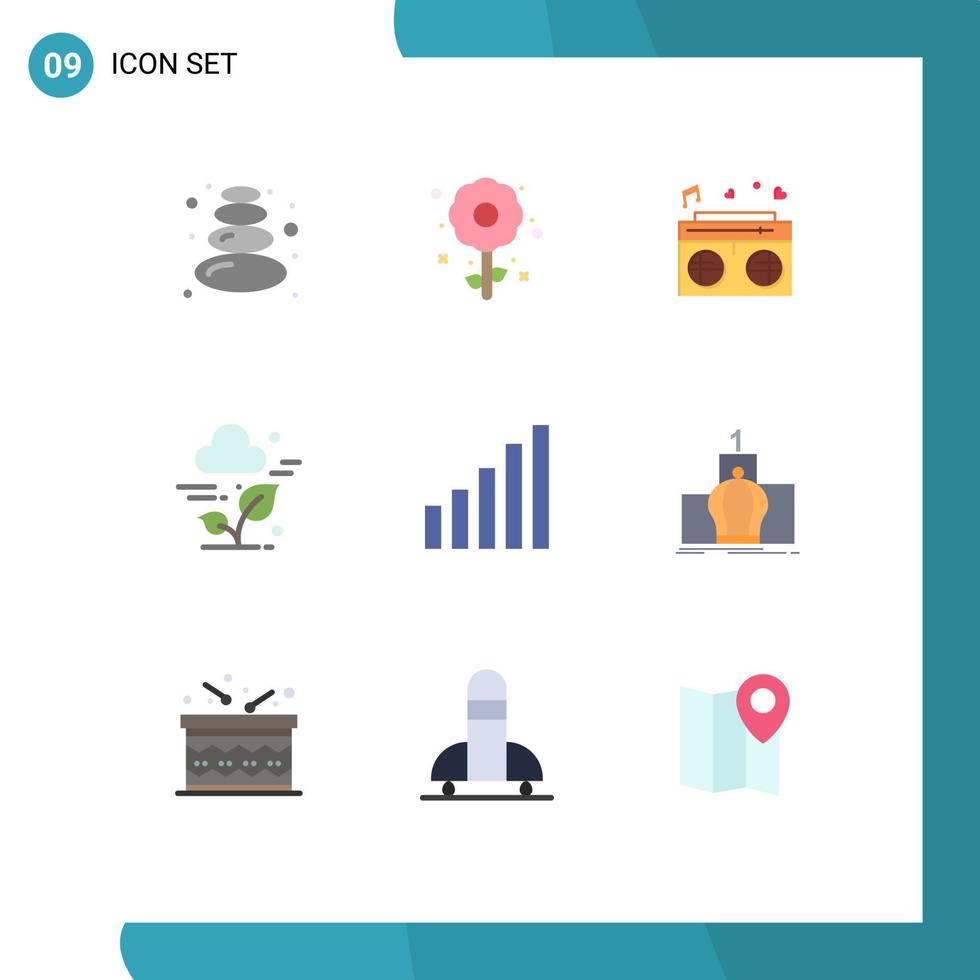 Set of 9 Vector Flat Colors on Grid for signal connection love technology cloud Editable Vector Design Elements