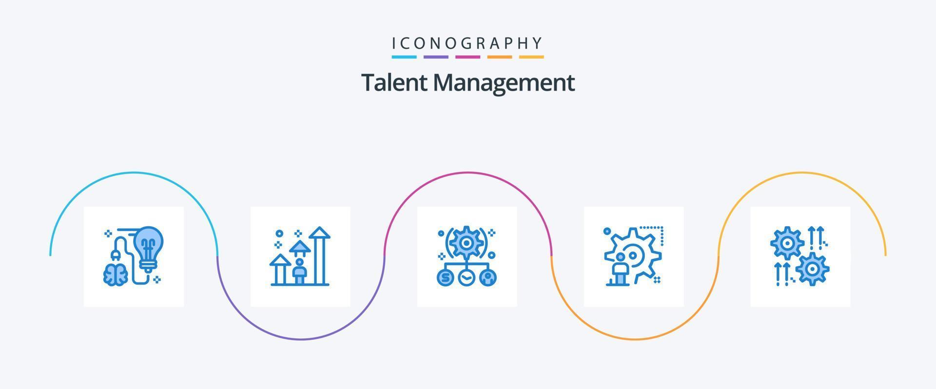 paquete de iconos azul 5 de gestión de talentos que incluye configuración. configuración. progreso. usuario. usuario vector