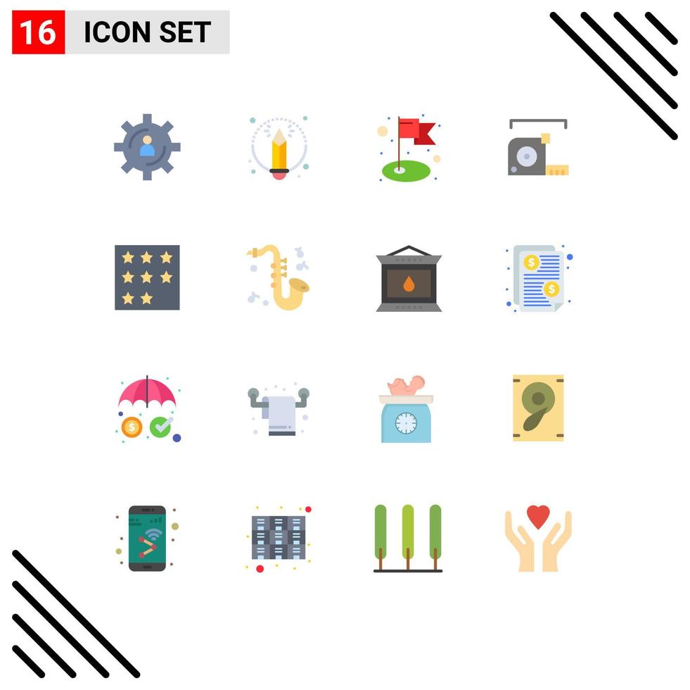 Set of 16 Modern UI Icons Symbols Signs for business ruler achievement roulette measurement Editable Pack of Creative Vector Design Elements