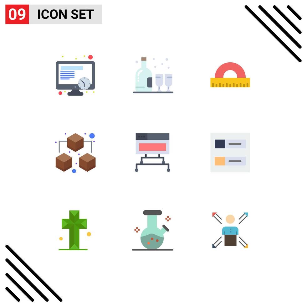 Set of 9 Vector Flat Colors on Grid for database connection drawing computer data Editable Vector Design Elements