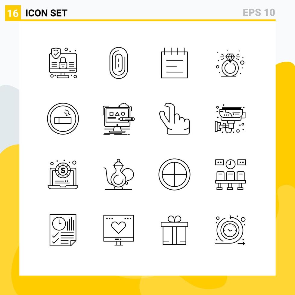 16 Universal Outline Signs Symbols of computer science school lab biology Editable Vector Design Elements
