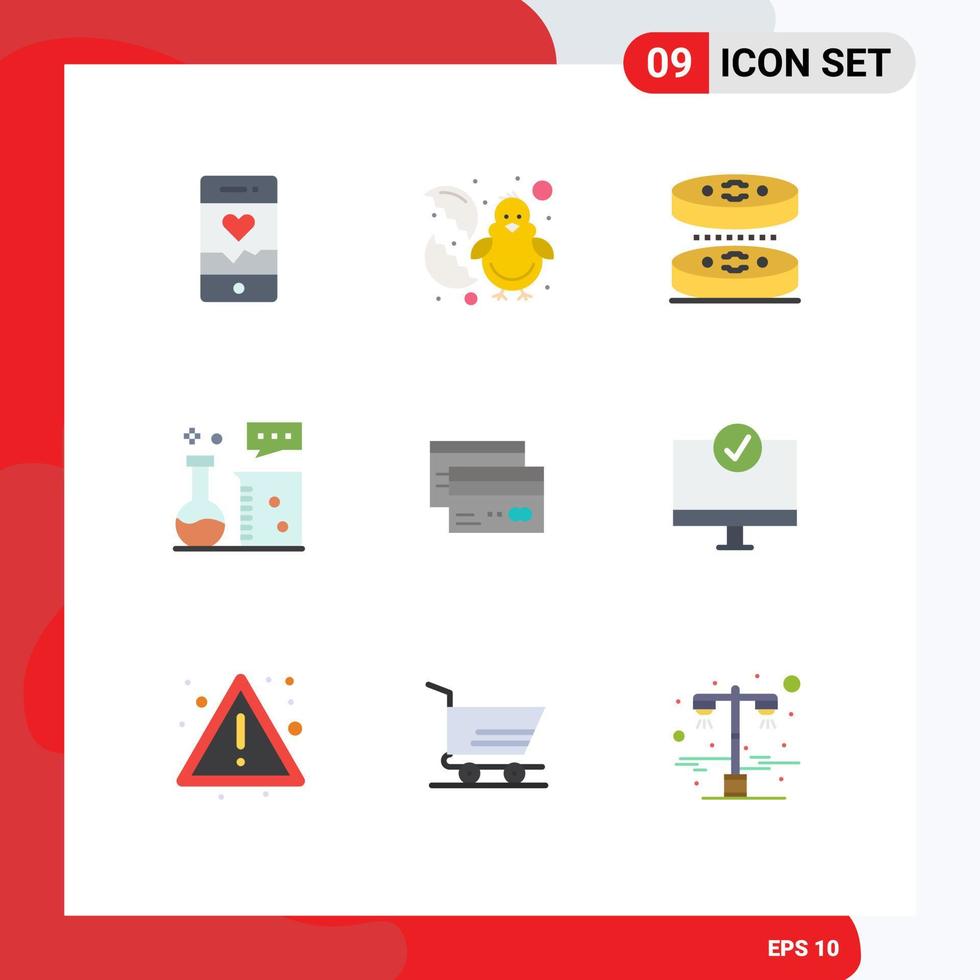Set of 9 Modern UI Icons Symbols Signs for creditcard lab equipment bacteria chemistry laboratory chemical equipment Editable Vector Design Elements
