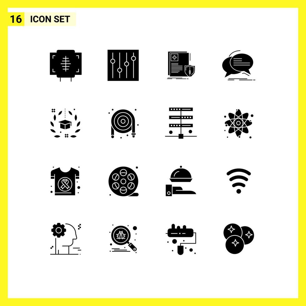 Set of 16 Vector Solid Glyphs on Grid for talk communication document chat health Editable Vector Design Elements