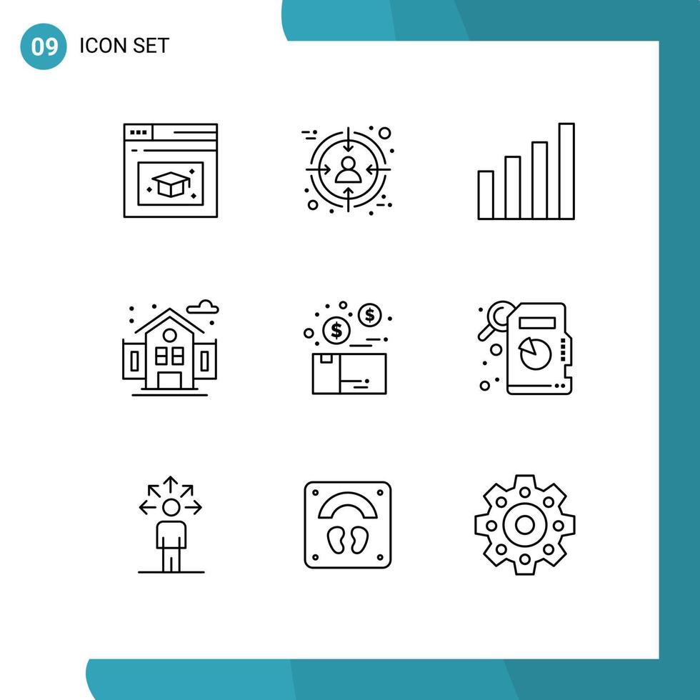 Group of 9 Modern Outlines Set for package money interface bundle life Editable Vector Design Elements