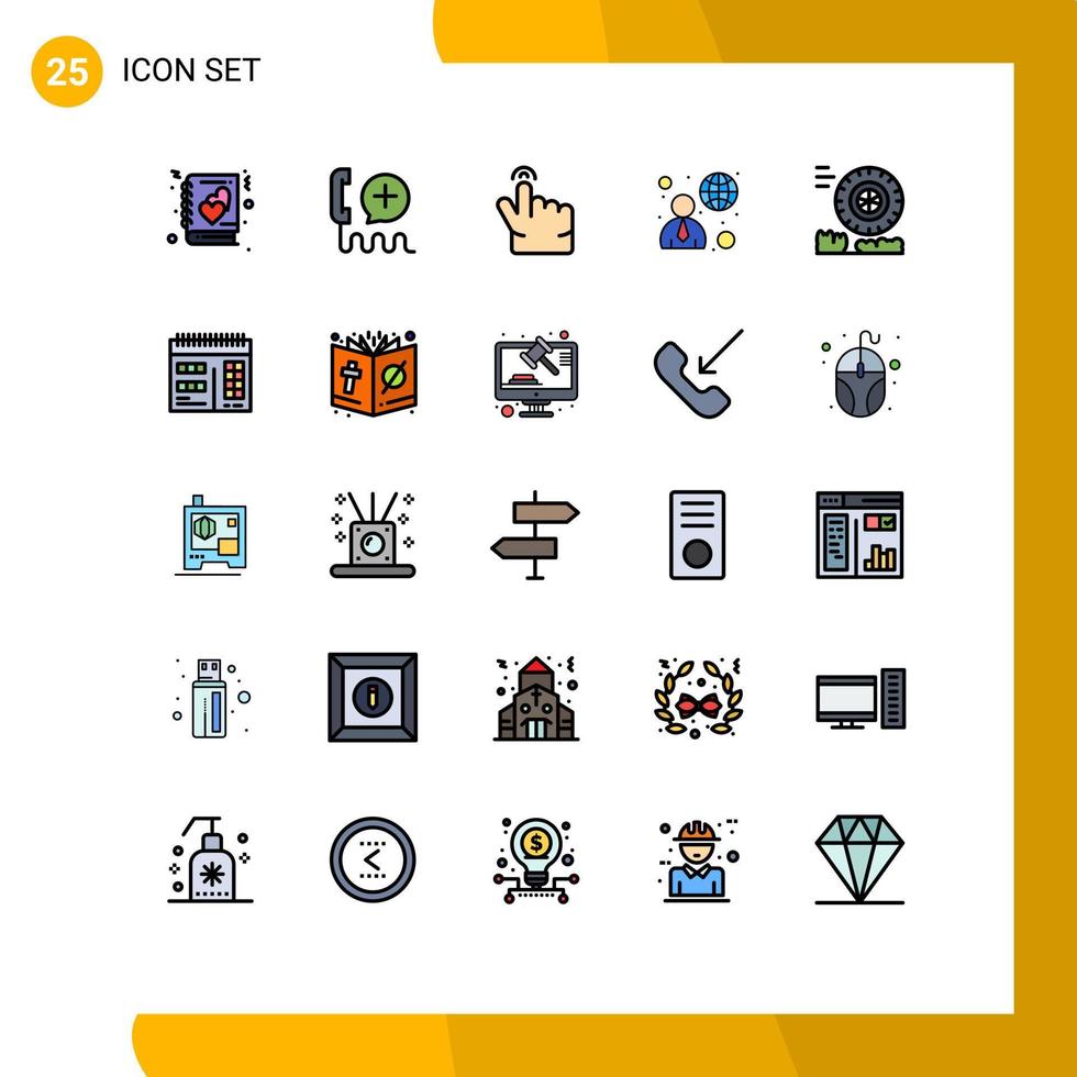 Group of 25 Filled line Flat Colors Signs and Symbols for friction man service global business Editable Vector Design Elements