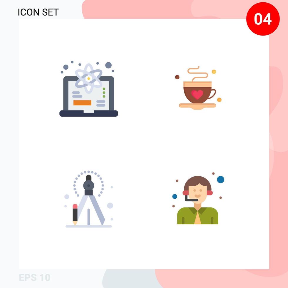 User Interface Pack of 4 Basic Flat Icons of computer creative science tea customer Editable Vector Design Elements
