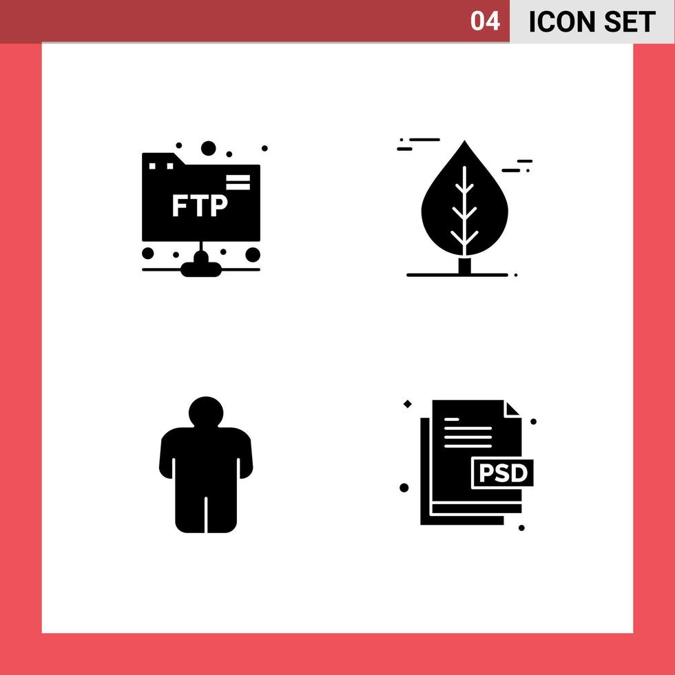 Mobile Interface Solid Glyph Set of 4 Pictograms of account creative leaf man document Editable Vector Design Elements