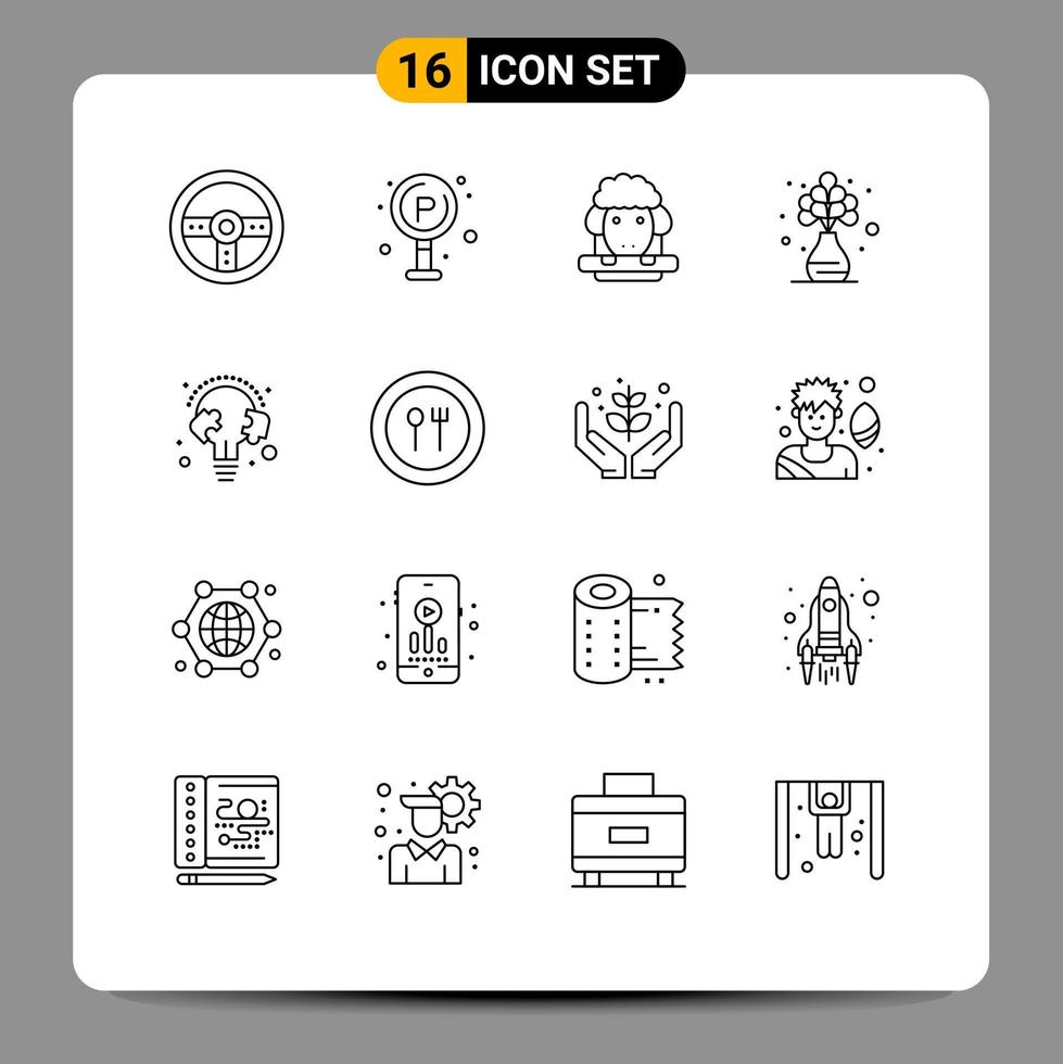 Group of 16 Modern Outlines Set for learn flower easter plant home Editable Vector Design Elements
