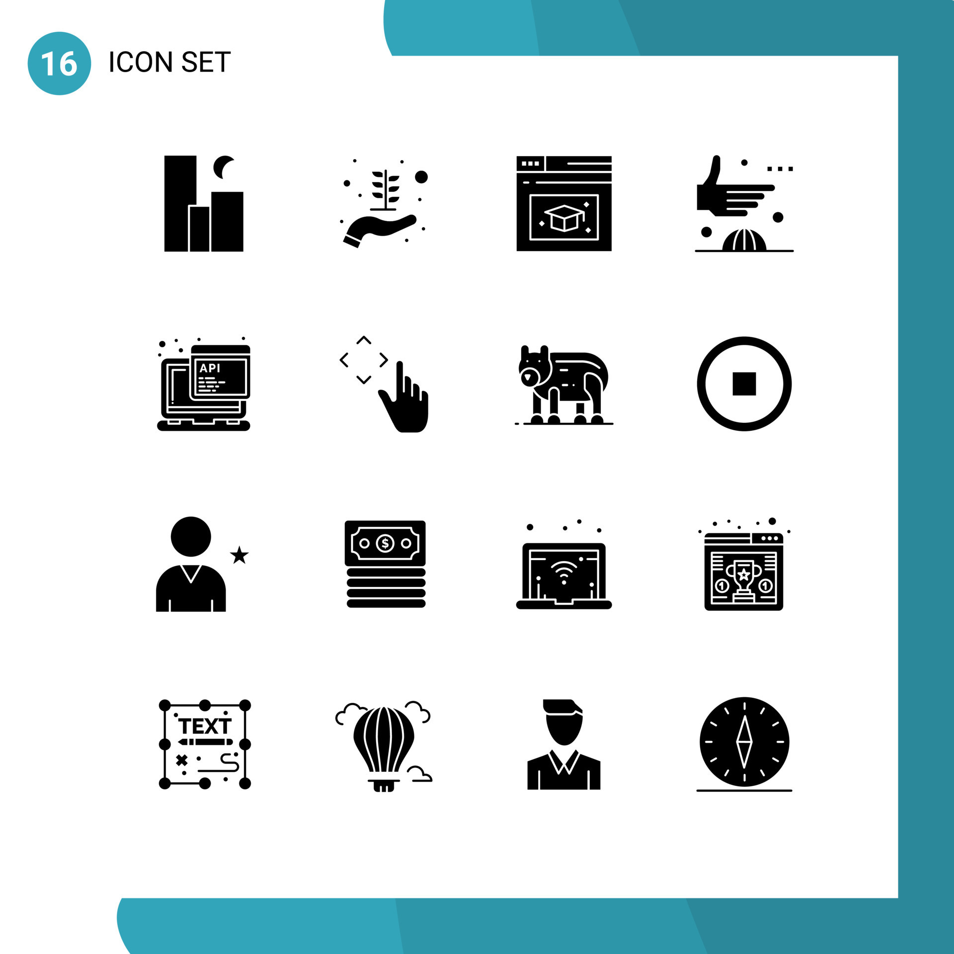 Group of 16 Solid Glyphs Signs and Symbols for javascript international web page handshake deal