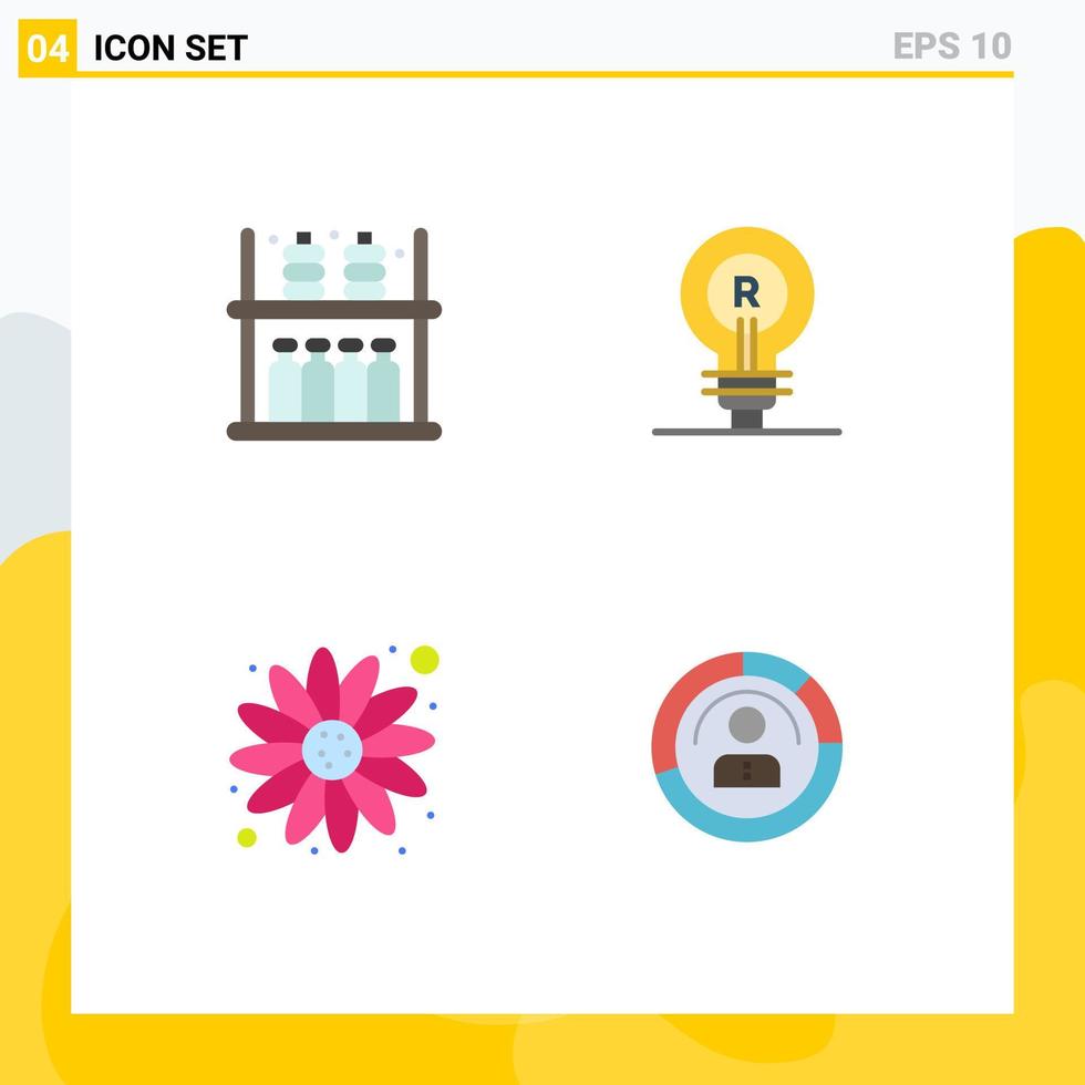 Modern Set of 4 Flat Icons and symbols such as furniture carnival supermarket genuine sun flower Editable Vector Design Elements