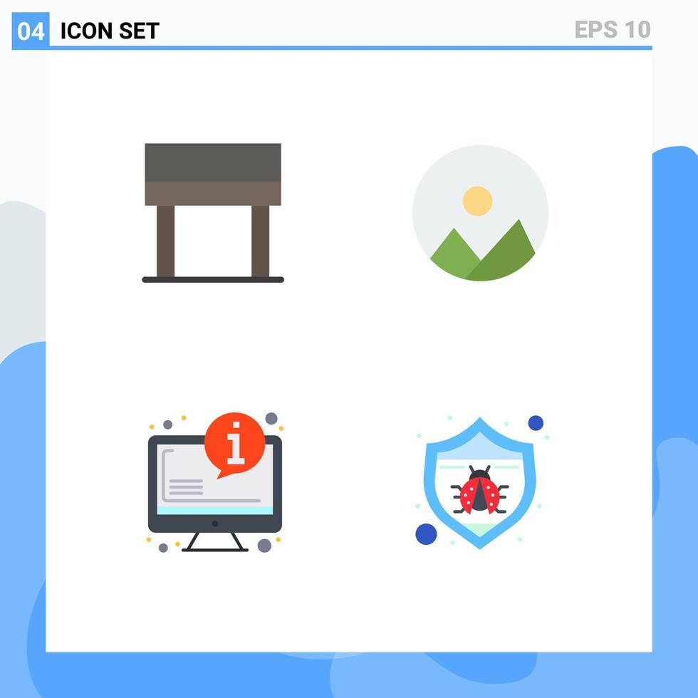 4 Thematic Vector Flat Icons and Editable Symbols of desk information image system seo Editable Vector Design Elements