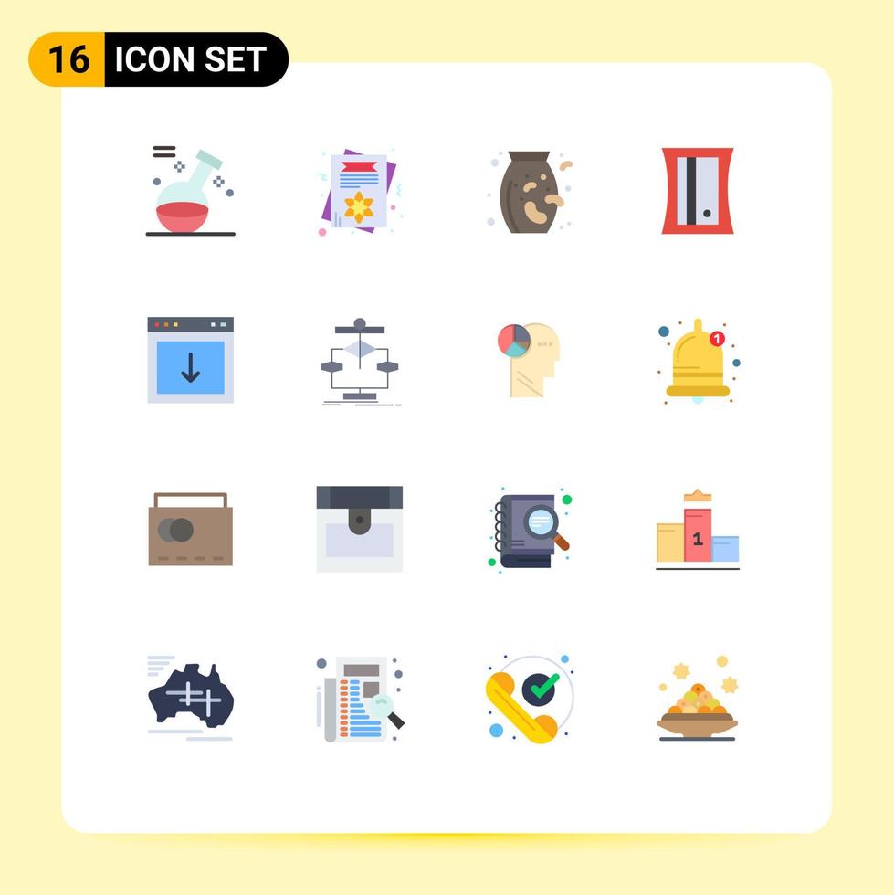 Flat Color Pack of 16 Universal Symbols of element arrow nuts app sharpener Editable Pack of Creative Vector Design Elements