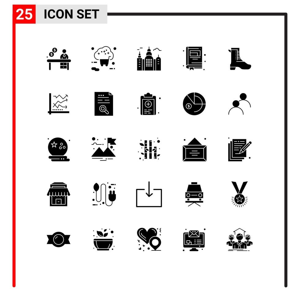 25 Solid Glyph concept for Websites Mobile and Apps shoe activity shopping notepad education Editable Vector Design Elements