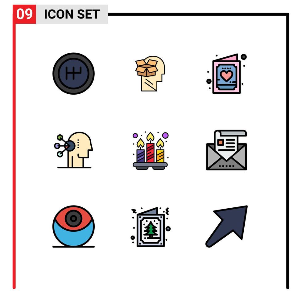 Mobile Interface Filledline Flat Color Set of 9 Pictograms of relaxation human child concentration abilities Editable Vector Design Elements