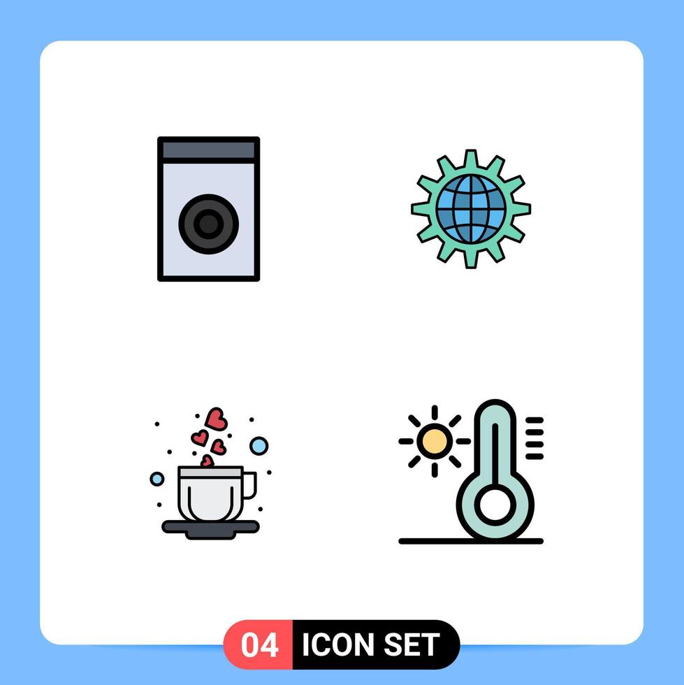 Pack of 4 Modern Filledline Flat Colors Signs and Symbols for Web Print Media such as appliances world global development heart Editable Vector Design Elements