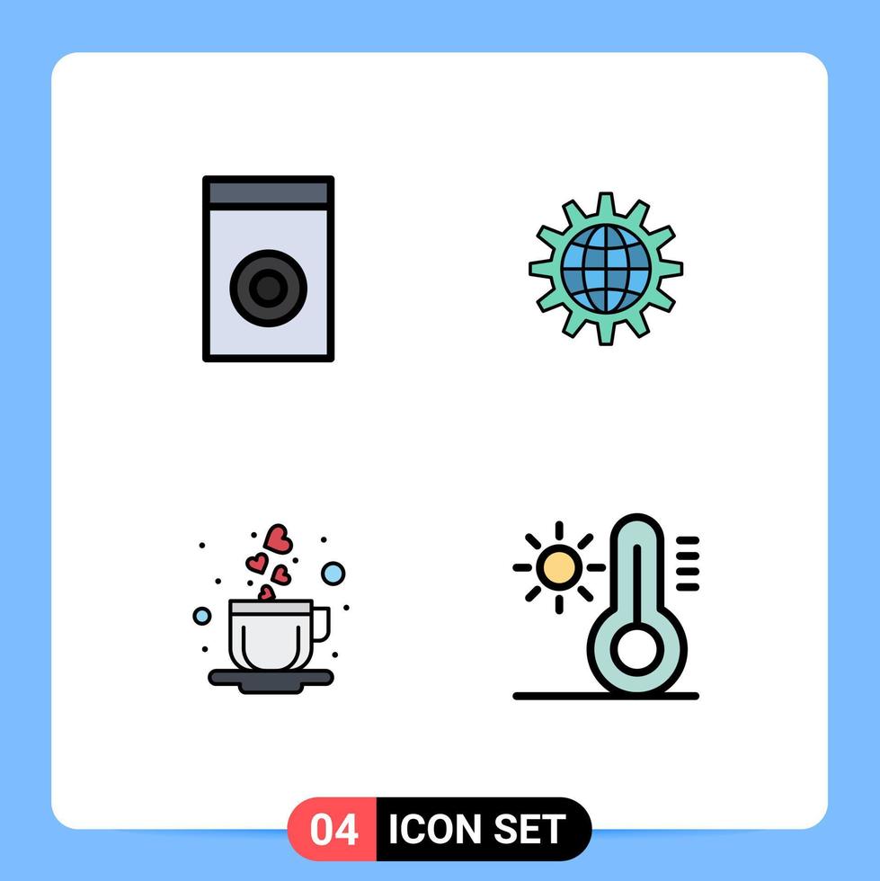 paquete de 4 signos y símbolos de colores planos de línea de relleno modernos para medios de impresión web, como electrodomésticos, desarrollo global mundial, elementos de diseño de vectores editables del corazón