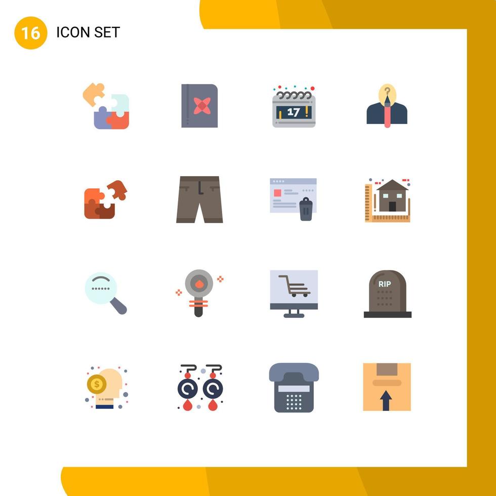 Modern Set of 16 Flat Colors Pictograph of puzzle authorship science author anonymous Editable Pack of Creative Vector Design Elements