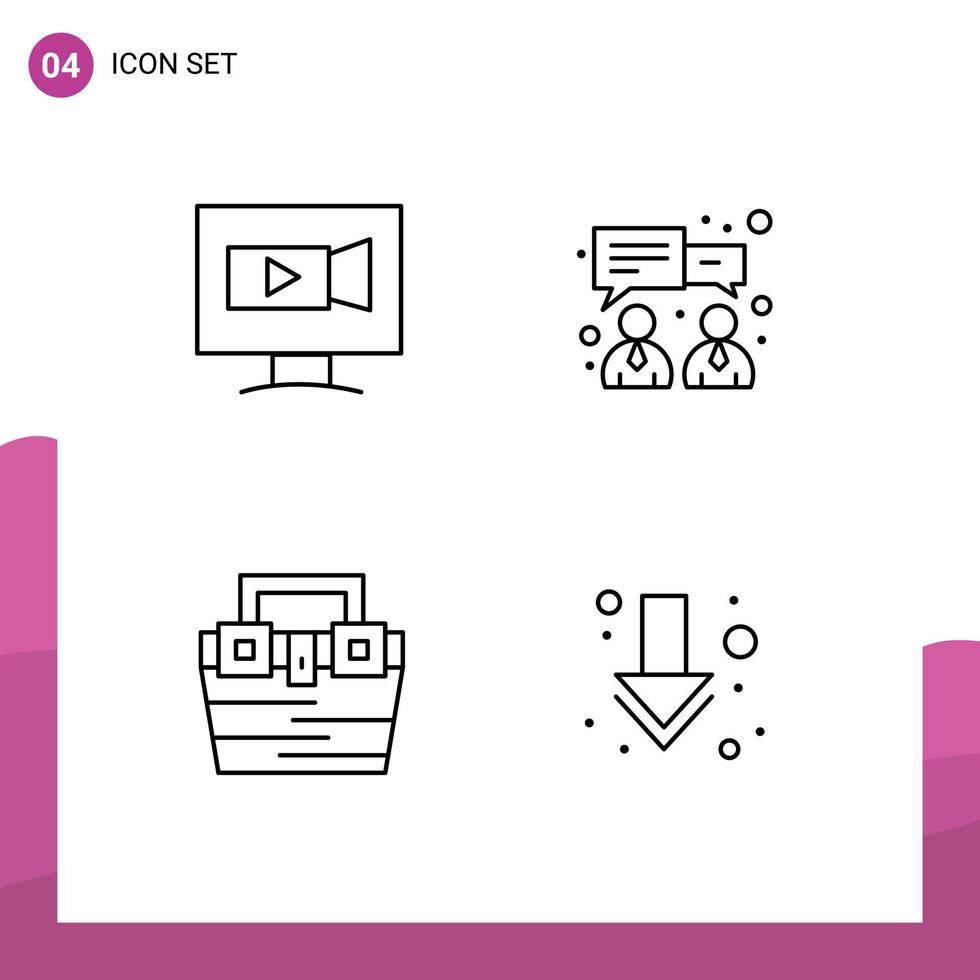 Set of 4 Commercial Filledline Flat Colors pack for monitor construction camera finance toolkit Editable Vector Design Elements