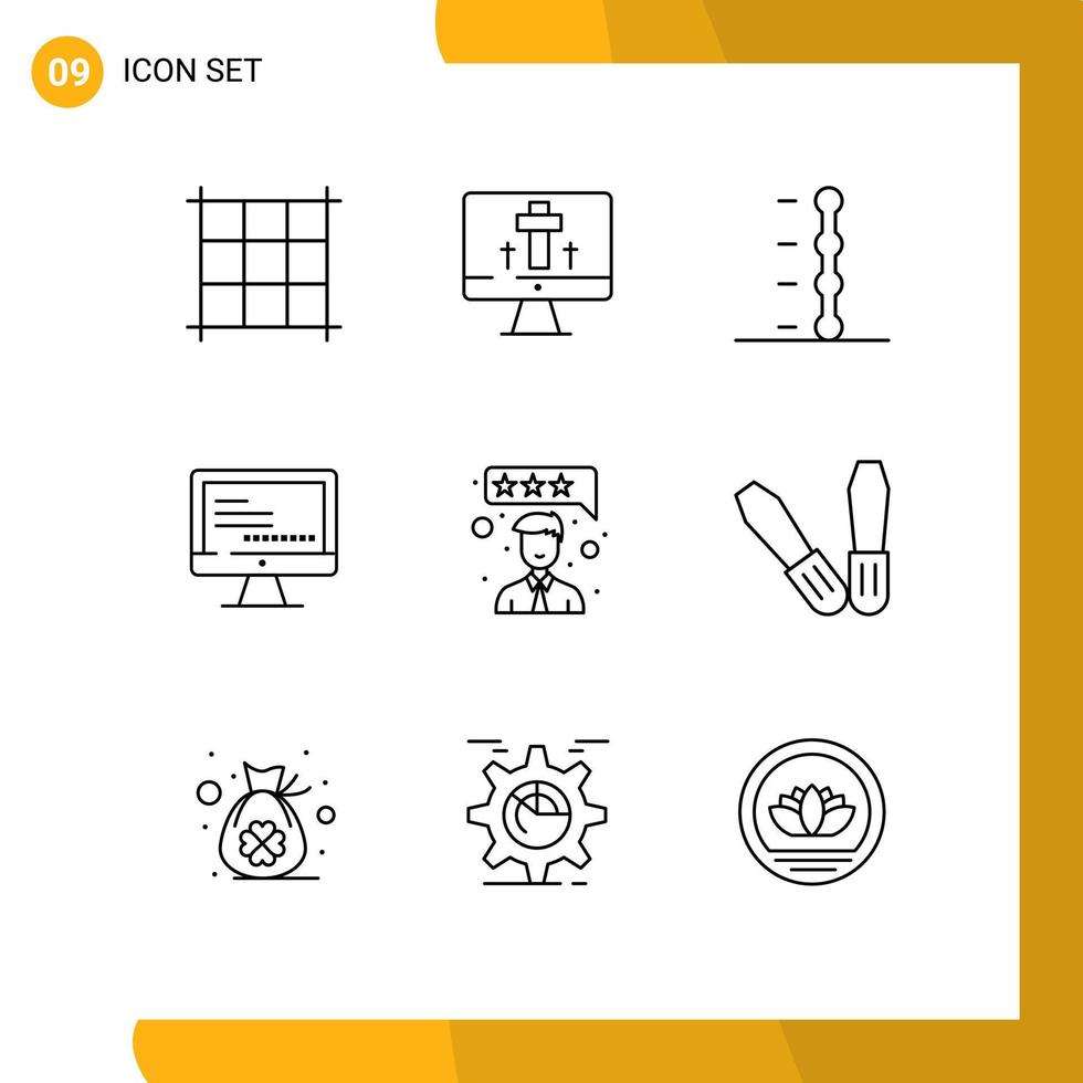 Outline Pack of 9 Universal Symbols of bag mechanic computer review customer satisfaction Editable Vector Design Elements