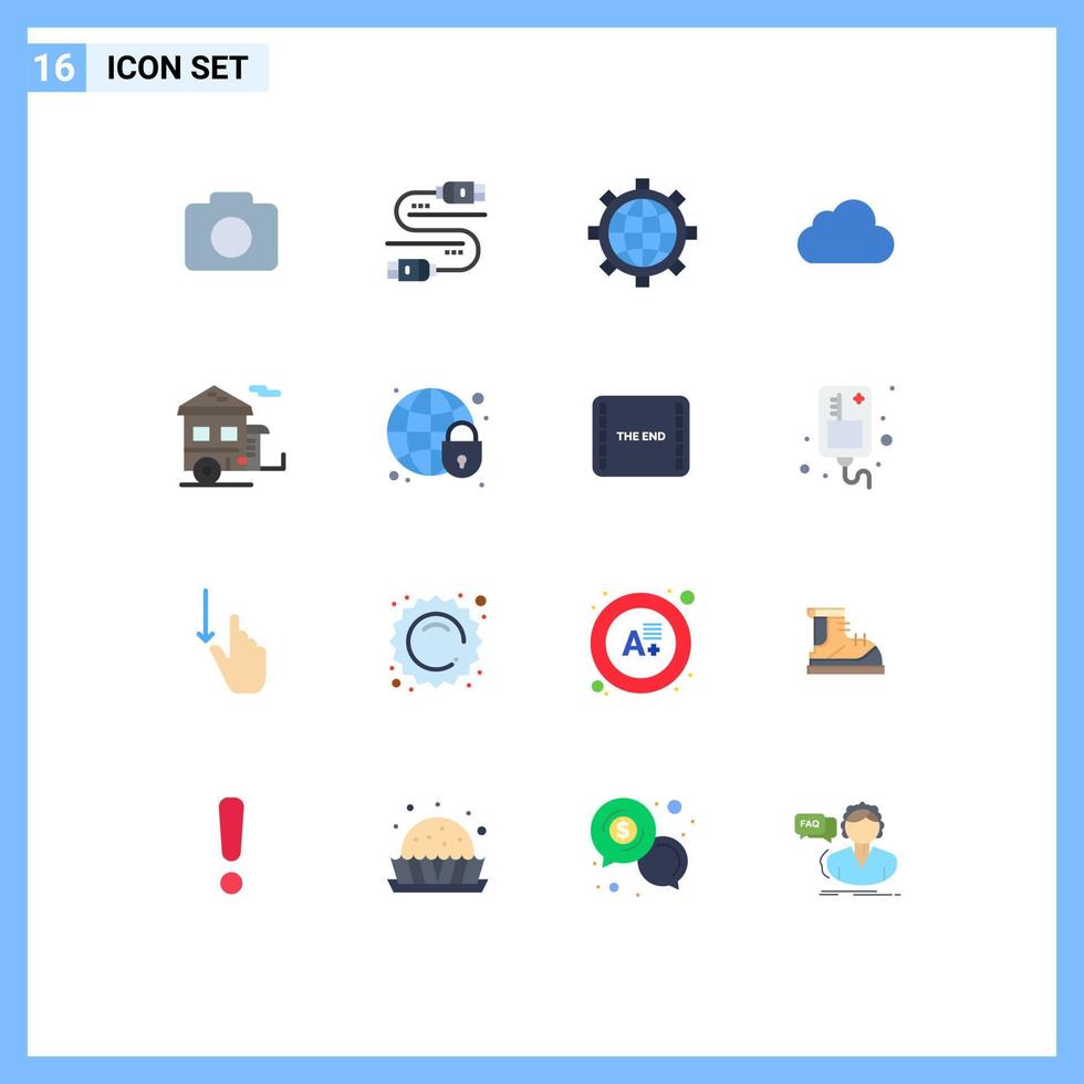 16 Universal Flat Colors Set for Web and Mobile Applications tourism camp configure cloudy data Editable Pack of Creative Vector Design Elements