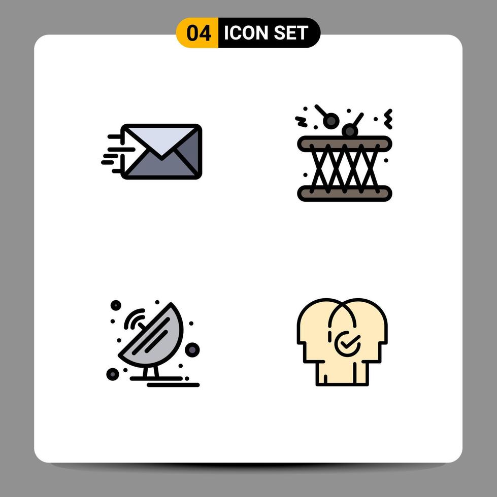 Stock Vector Icon Pack of 4 Line Signs and Symbols for email radar drum instrument satellite dish Editable Vector Design Elements