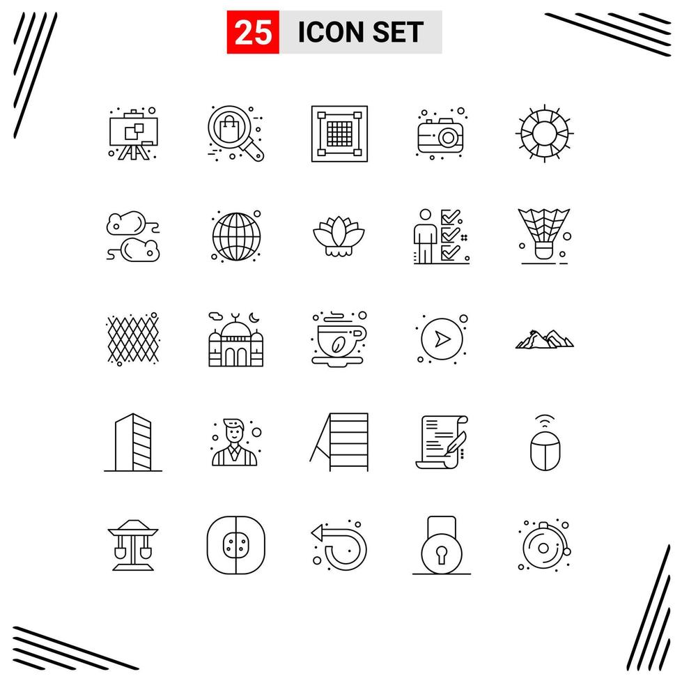 Line Pack of 25 Universal Symbols of lifebuoy user creative interface grid Editable Vector Design Elements