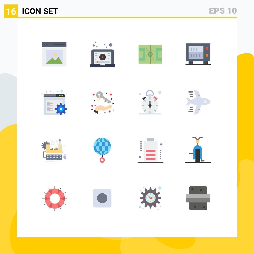 Universal Icon Symbols Group of 16 Modern Flat Colors of browser money video deposit pitch Editable Pack of Creative Vector Design Elements