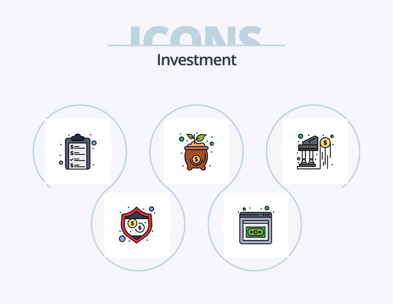 Investment Line Filled Icon Pack 5 Icon Design. idea. bulb. investment. time. investment vector