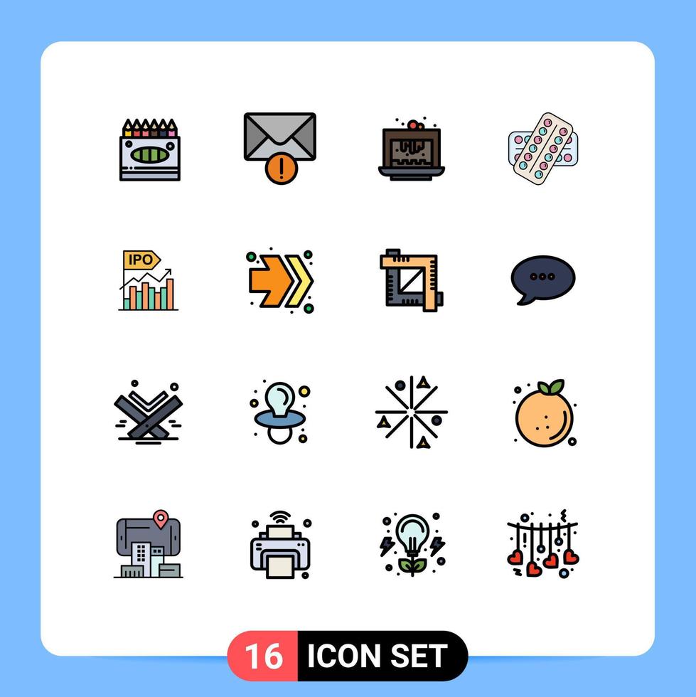Group of 16 Modern Flat Color Filled Lines Set for ipo tablet brownie drugs medicine Editable Creative Vector Design Elements