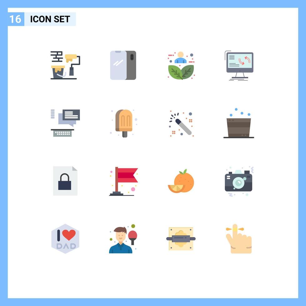 Mobile Interface Flat Color Set of 16 Pictograms of data sync iphone synchronization nature Editable Pack of Creative Vector Design Elements